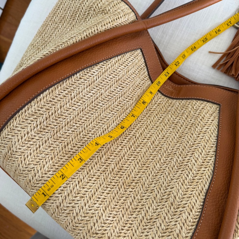 Sam Edelman Straw Raffia Tote Bag Tan Faux Leather Trim Tassel Shoulder Bag - Picture 8 of 11